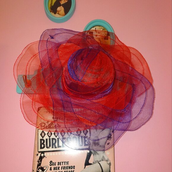 Vintage Purple & Red Sheer Wide Brim Sun Hat summer church hat pinup retro glam main image 7
